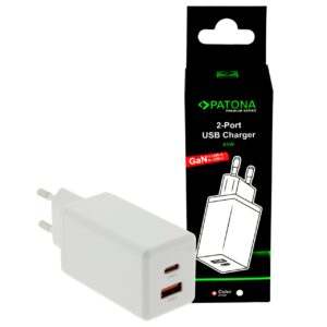 Premium GaN PD65W Adapter white 1xUSB-C 1xUSB-A PD3.0 QC3.0