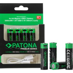 Premium USB-C 4x AA Mignon rechargeable batteries Lithium 3000mWh 1.5V rechargeable with 1 to 2 USB-C charging cable